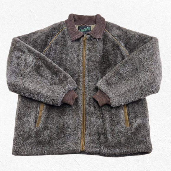 Vintage 70s Master-Jac Brown Faux Fur Bomber Jacket Quilted Lining Size Large - Picture 2 of 11